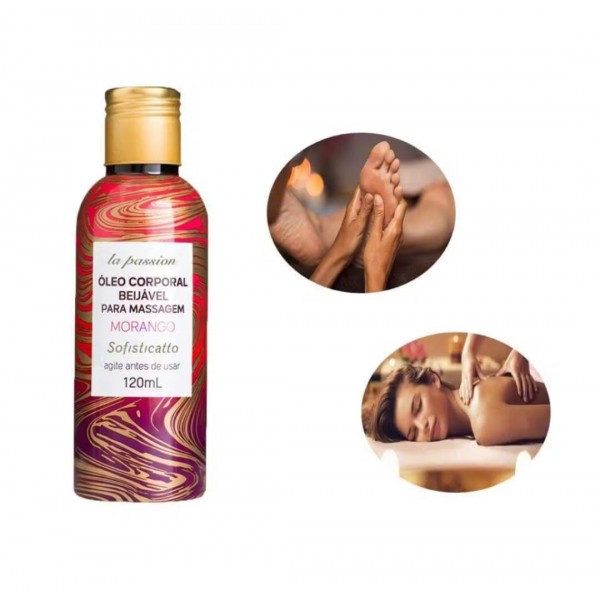 Óleo Corporal Beijável para Massagem - Morango Sofisticatto 120 ml