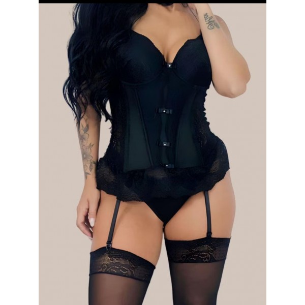 Corpete Sexy Preto com Cinta-Liga
