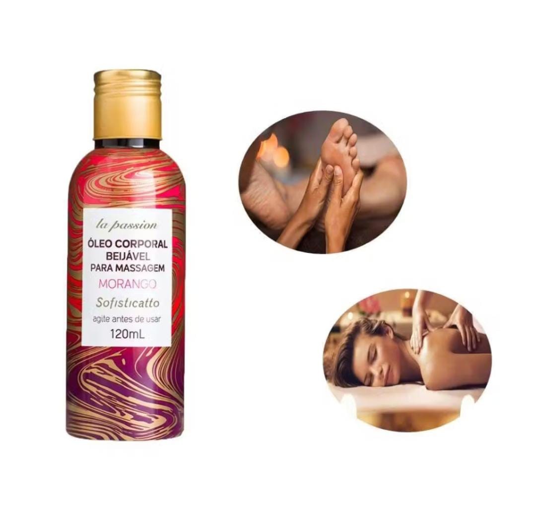 Óleo Corporal Beijável para Massagem - Morango Sofisticatto 120 ml